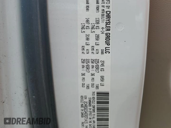 2014 Dodge Grand Caravan SXT with VIN 2C4RDGCG4ER371415, listed as a Copart auction lot 54400645 with 150,055 mi miles and Non Repairable. Bid and sale history available at DreamBid. Image 13.