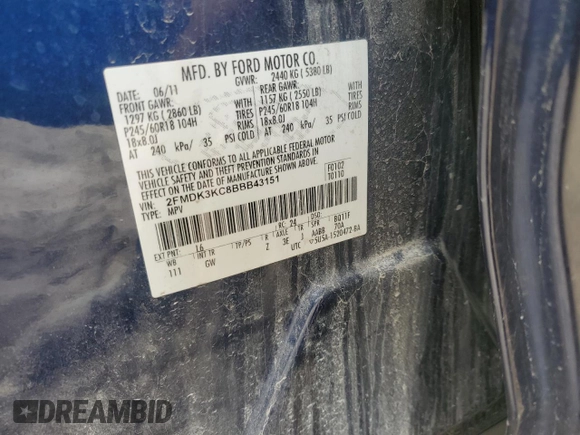 2011 Ford Edge Limited с VIN 2FMDK3KC8BBB43151, выставлен на аукционе Copart как лот 54492935 с пробегом 118 423 миль миль и Списание • Salvage title. История ставок и продаж доступна на DreamBid. Изображение 13.