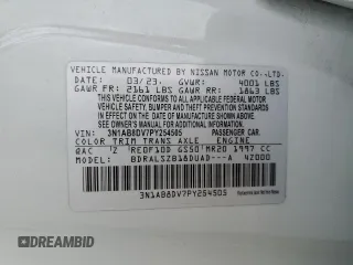 2023 Nissan Sentra SR with VIN 3N1AB8DV7PY254505, listed as a Copart auction lot 44077765 with 61,033 mi miles and Salvage Title. Bid and sale history available at carsss.com. Image 15.