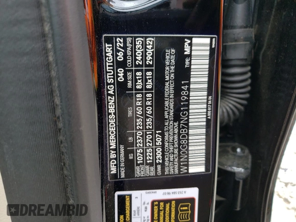 2022 Mercedes-Benz GLC 300 with VIN W1N0G8DB7NG119841, listed as a Copart auction lot 59326695 with 20,471 mi miles and Salvage title. Bid and sale history available at DreamBid. Image 13.