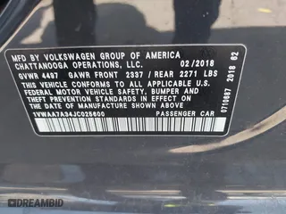 2018 Volkswagen Passat 2.0T S with VIN 1VWAA7A34JC025600, listed as a IAAI auction lot 41594079 with 92,019 mi miles. Bid and sale history available at carsss.com. Image 9.