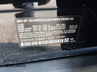 2021 BMW X5 sDrive40i with VIN 5UXCR4C03M9F14207, listed as a IAAI auction lot 41286501 with 41,679 mi miles and . Bid and sale history available at DreamBid. Image 9.