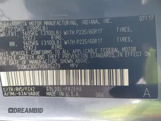 2017 Toyota Sienna LE Auto Access Seat with VIN 5TDKZ3DC7HS875279, listed as a IAAI auction lot 41147375 with 59,837 mi miles and . Bid and sale history available at DreamBid. Image 9.