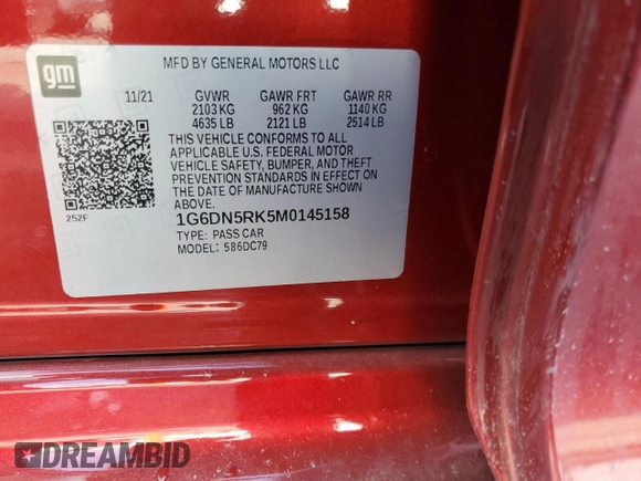 2021 Cadillac CT5 Premium Luxury with VIN 1G6DN5RK5M0145158, listed as a Copart auction lot 60147535 with 30,507 mi miles and Salvage title. Bid and sale history available at DreamBid. Image 12.