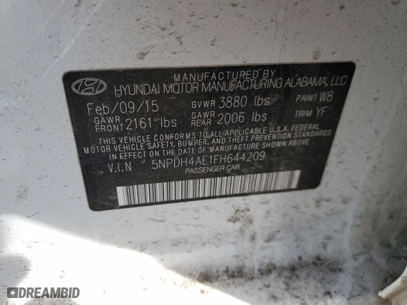 2015 Hyundai Elantra SE with VIN 5NPDH4AE1FH644209, listed as a Copart auction lot 48776605 with 115,247 mi miles and Salvage Title. Bid and sale history available at carsss.com. Image 12.