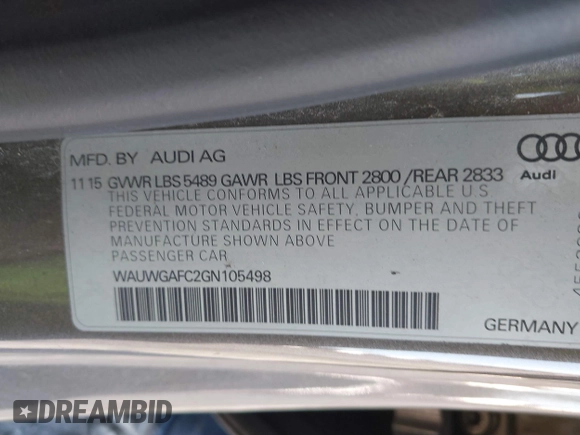 2016 Audi A7 3.0 Premium Plus with VIN WAUWGAFC2GN105498, listed as a IAAI auction lot 41488062 with 120,393 mi miles. Bid and sale history available at carsss.com. Image 9.