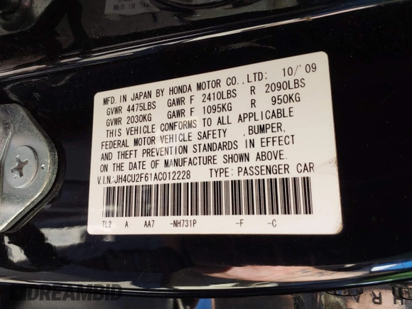 2010 Acura TSX with VIN JH4CU2F61AC012228, listed as a IAAI auction lot 41829177 with 174,725 mi miles. Bid and sale history available at carsss.com. Image 9.