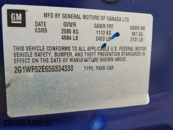 2005 Chevrolet Impala z VIN 2G1WF52E659334330, wystawiony jako IAAI lot #42434463 z przebiegiem 241 191 mil mil oraz . Historia ofert i sprzedaży dostępna na DreamBid. Obrazek 9.