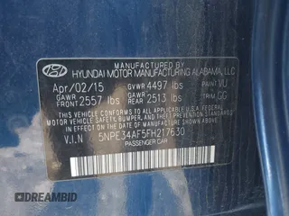 2015 Hyundai Sonata Sport with VIN 5NPE34AF5FH217630, listed as a IAAI auction lot 41920256 with 147,440 mi miles and . Bid and sale history available at DreamBid. Image 9.