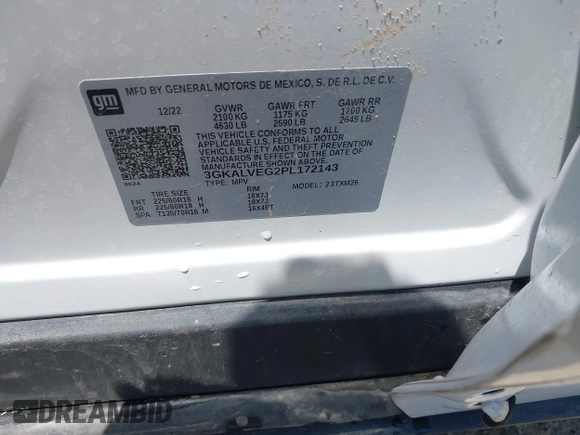 2023 GMC Terrain SLT z VIN 3GKALVEG2PL172143, wystawiony jako IAAI lot #42353393 z przebiegiem 56 609 mil mil oraz . Historia ofert i sprzedaży dostępna na DreamBid. Obrazek 9.
