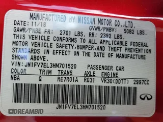 2017 Infiniti Q60 Red Sport 400 with VIN JN1FV7EL3HM701520, listed as a Copart auction lot 57169565 with 103,761 mi miles and Salvage title. Bid and sale history available at DreamBid. Image 12.