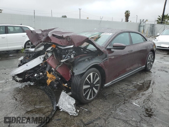 2024 Lucid Air Pure with VIN 50EA1PGA4RA009036, listed as a Copart auction lot 45350475 with 0 mi miles and Salvage Title. Bid and sale history available at carsss.com. Image 1.