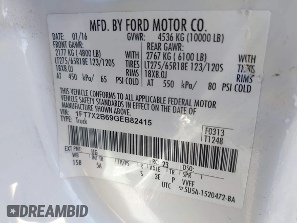 2016 Ford Super Duty F-250 SRW XLT with VIN 1FT7X2B69GEB82415, listed as a IAAI auction lot 41839758 with 45,000 mi miles. Bid and sale history available at carsss.com. Image 9.