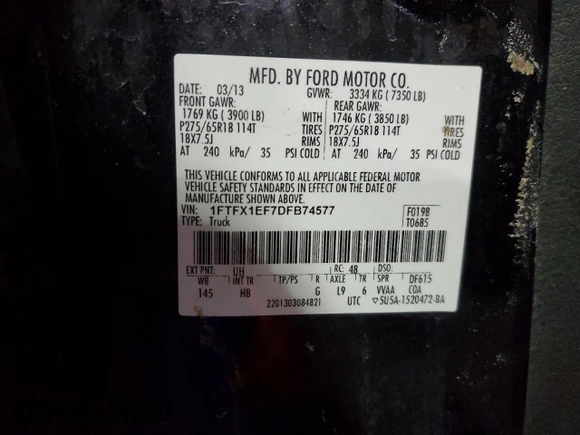 2013 Ford F-150 XL with VIN 1FTFX1EF7DFB74577, listed as a Copart auction lot 42262485 with 323,097 mi miles and Clean Title. Bid and sale history available at carsss.com. Image 12.