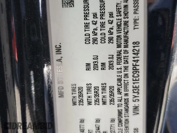 2023 Tesla Model 3 Performance z VIN 5YJ3E1EC9PF414218, wystawiony jako Copart lot #53105285 z przebiegiem 60 745 mil mil oraz Szkoda całkowita • Salvage title. Historia ofert i sprzedaży dostępna na DreamBid. Obrazek 12.