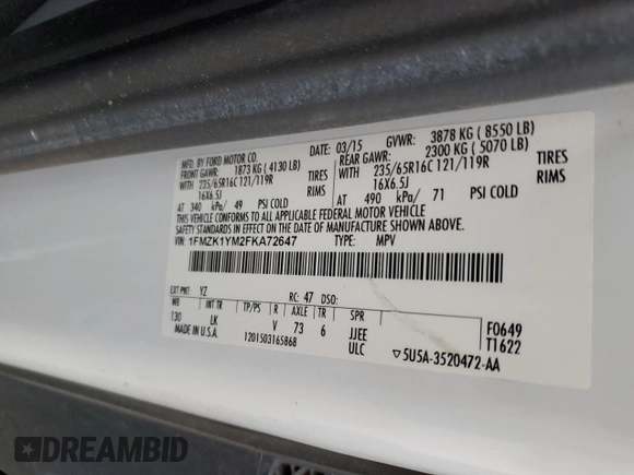 2015 Ford Transit XL with VIN 1FMZK1YM2FKA72647, listed as a Copart auction lot 47439215 with 148,105 mi miles and Salvage title. Bid and sale history available at DreamBid. Image 15.
