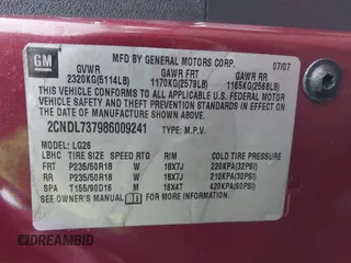 2008 Chevrolet Equinox Sport z VIN 2CNDL737986009241, wystawiony jako IAAI lot #42174356 z przebiegiem 117 308 mil mil oraz . Historia ofert i sprzedaży dostępna na DreamBid. Obrazek 9.