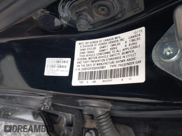 2016 Honda Civic Sedan LX with VIN 2HGFC2F53GH520801, listed as a IAAI auction lot 41788490 with 77,406 mi miles. Bid and sale history available at carsss.com. Image 9.