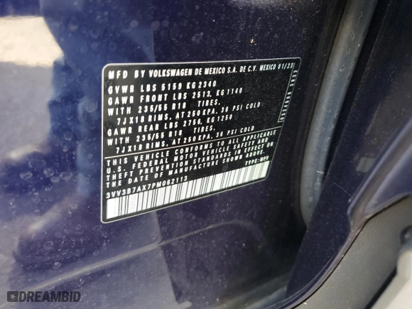 2023 Volkswagen Tiguan SE with VIN 3VV3B7AX7PM062113, listed as a Copart auction lot 71125914 with 17,244 mi miles and Salvage Title. Bid and sale history available at carsss.com. Image 14.