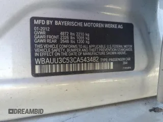 2012 BMW 3 Series 328i xDrive with VIN WBAUU3C53CA543482, listed as a Copart auction lot 77783264 with 68,931 mi miles and Salvage Title. Bid and sale history available at DreamBid. Image 12.