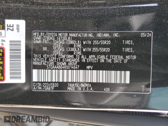 2024 Lexus TX 350 с VIN 5TDAAAB64RS014647, выставлен на аукционе Copart как лот 54890135 с пробегом 25 834 миль миль и Списание • Salvage title. История ставок и продаж доступна на DreamBid. Изображение 13.