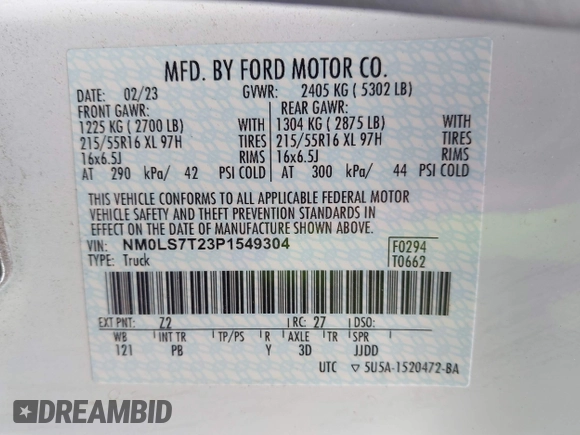2023 Ford Transit Connect XLT с VIN NM0LS7T23P1549304, выставлен на аукционе IAAI как лот 41693540 с пробегом 37 720 миль миль и . История ставок и продаж доступна на DreamBid. Изображение 9.