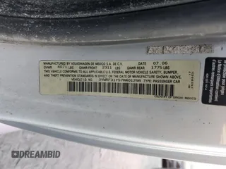 2007 Volkswagen Beetle with VIN 3VWRF31Y57M401298, listed as a Copart auction lot 75932844 with Not provided miles and Non repairable. Bid and sale history available at DreamBid. Image 12.