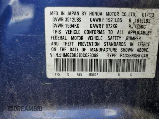 2013 Honda Fit with VIN JHMGE8H38DC028399, listed as a Copart auction lot 79490504 with 117,584 mi miles and Salvage Title. Bid and sale history available at carsss.com. Image 12.