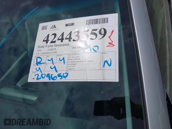 2010 Lexus RX 350 z VIN 2T2ZK1BA4AC032983, wystawiony jako IAAI lot #42443559 z przebiegiem 209 650 mil mil oraz . Historia ofert i sprzedaży dostępna na DreamBid. Obrazek 17.