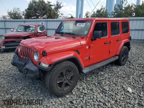 2021 Jeep Wrangler Unlimited Sahara z VIN 1C4HJXEGXMW631033, wystawiony jako Copart lot #75080754 z przebiegiem 52 857 mil mil oraz Szkoda całkowita • Salvage title. Historia ofert i sprzedaży dostępna na DreamBid. Obrazek 1.