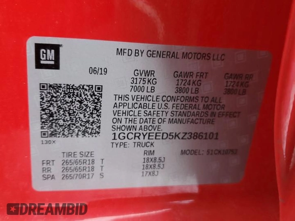2019 Chevrolet Silverado 1500 RST with VIN 1GCRYEED5KZ386101, listed as a Copart auction lot 41422005 with 64,084 mi miles and Clean Title. Bid and sale history available at DreamBid. Image 13.