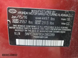 2016 Hyundai Sonata 2.4L SE with VIN 5NPE24AF8GH380289, listed as a Copart auction lot 45896485 with 150,690 mi miles and Salvage Title. Bid and sale history available at carsss.com. Image 15.