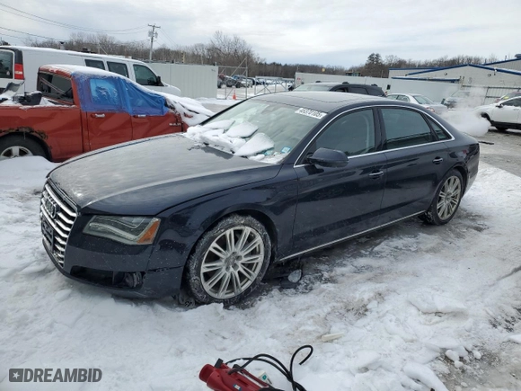 2014 Audi A8 L 3.0T with VIN WAURGAFD9EN002114, listed as a Copart auction lot 45370105 with 93,753 mi miles and Salvage Title. Bid and sale history available at carsss.com. Image 1.