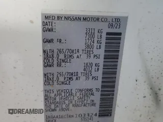 2024 Nissan Titan SV с VIN 1N6AA1EC3RN103324, выставлен на аукционе Copart как лот 47085655 с пробегом 12 241 миль миль и Списание • Salvage title. История ставок и продаж доступна на DreamBid. Изображение 12.