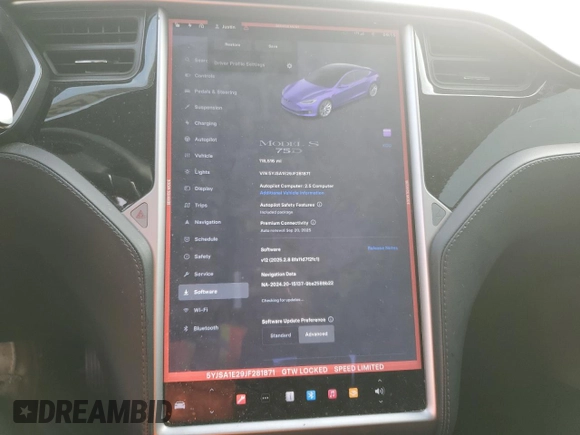 2018 Tesla Model S 75D with VIN 5YJSA1E29JF281871, listed as a Copart auction lot 50743825 with 118,516 mi miles and Salvage Title. Bid and sale history available at DreamBid. Image 9.