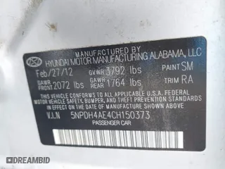 2012 Hyundai Elantra Limited with VIN 5NPDH4AE4CH150373, listed as a IAAI auction lot 41784443 with 170,348 mi miles. Bid and sale history available at carsss.com. Image 9.