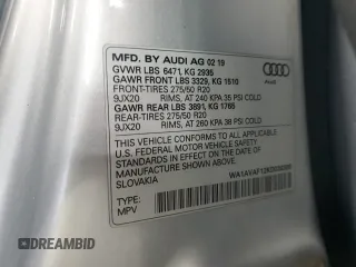 2019 Audi Q8 Premium z VIN WA1AVAF12KD030389, wystawiony jako Copart lot #60860675 z przebiegiem 118 306 mil mil oraz Czysty tytuł • Clean title. Historia ofert i sprzedaży dostępna na DreamBid. Obrazek 13.