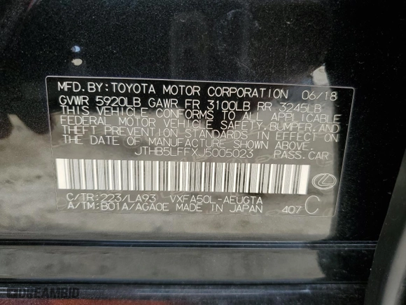 2018 Lexus LS with VIN JTHB5LFFXJ5005023, listed as a Copart auction lot 48510995 with 44,268 mi miles and Salvage Title. Bid and sale history available at carsss.com. Image 13.