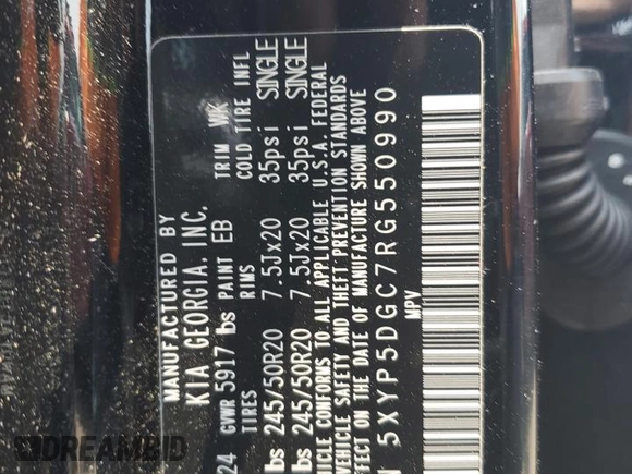 2024 Kia Telluride SX X-Line с VIN 5XYP5DGC7RG550990, выставлен на аукционе Copart как лот 59615025 с пробегом 11 868 миль миль и Списание • Salvage title. История ставок и продаж доступна на DreamBid. Изображение 13.