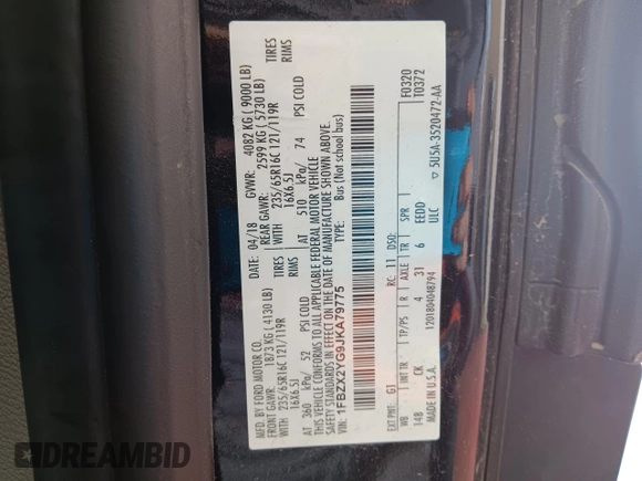 2018 Ford Transit Passenger XL z VIN 1FBZX2YG9JKA79775, wystawiony jako Copart lot #60044743 z przebiegiem 57 404 mil mil oraz Szkoda całkowita • Salvage title. Historia ofert i sprzedaży dostępna na DreamBid. Obrazek 13.