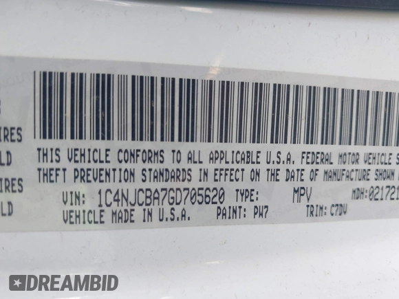 2016 Jeep Compass Sport with VIN 1C4NJCBA7GD705620, listed as a IAAI auction lot 42252671 with 105,903 mi miles and . Bid and sale history available at DreamBid. Image 9.