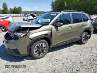 2025 Subaru Forester Premium с VIN JF2SLDDC8SH556803, выставлен на аукционе Copart как лот 65093955 с пробегом 2 343 миль миль и Списание • Salvage title. История ставок и продаж доступна на DreamBid. Изображение 1.