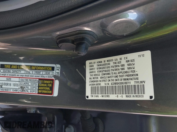 2013 Honda CR-V LX with VIN 3CZRM3H33DG702711, listed as a IAAI auction lot 41889747 with 132,937 mi miles. Bid and sale history available at carsss.com. Image 9.