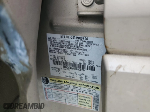 2008 Ford Taurus X Limited with VIN 1FMDK06W18GA08274, listed as a Copart auction lot 59505515 with Not provided miles and Salvage title. Bid and sale history available at DreamBid. Image 13.