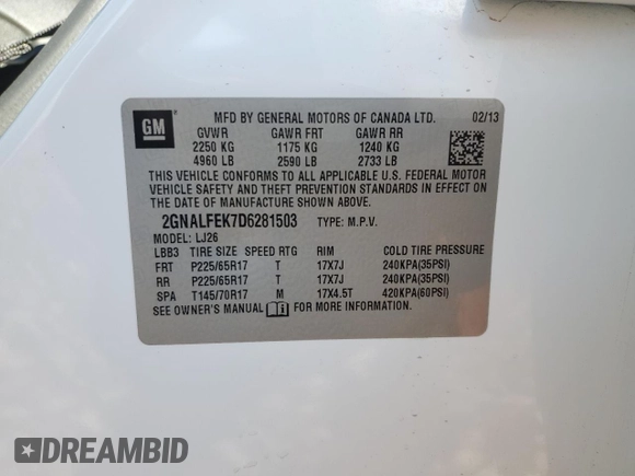 2013 Chevrolet Equinox LTZ with VIN 2GNALFEK7D6281503, listed as a Copart auction lot 48911905 with 92,979 mi miles and Salvage Title. Bid and sale history available at carsss.com. Image 13.