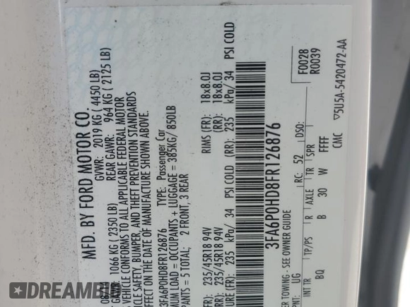 2015 Ford Fusion SE with VIN 3FA6P0HD8FR126876, listed as a Copart auction lot 44235155 with 137,863 mi miles and Clean Title. Bid and sale history available at DreamBid. Image 12.