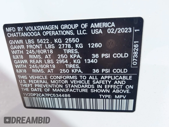 2023 Volkswagen Atlas SE с VIN 1V2DP2CA7PC534486, выставлен на аукционе IAAI как лот 41676436 с пробегом 29 344 миль миль и . История ставок и продаж доступна на DreamBid. Изображение 9.