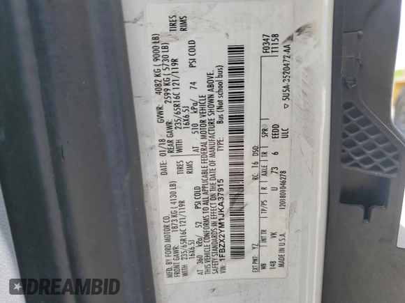 2018 Ford Transit Passenger XL with VIN 1FBZX2YM1JKA37915, listed as a Copart auction lot 47569995 with 118,147 mi miles and Clean title. Bid and sale history available at DreamBid. Image 13.