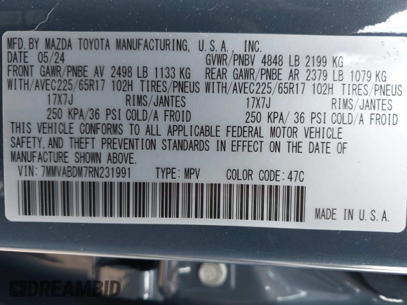 2024 Mazda CX-50 S Premium z VIN 7MMVABDM7RN231991, wystawiony jako IAAI lot #42481427 z przebiegiem 7 843 mil mil oraz . Historia ofert i sprzedaży dostępna na DreamBid. Obrazek 9.