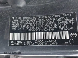 2013 Toyota Prius One with VIN JTDKN3DU6D5599875, listed as a IAAI auction lot 42057892 with 118,216 mi miles. Bid and sale history available at carsss.com. Image 9.